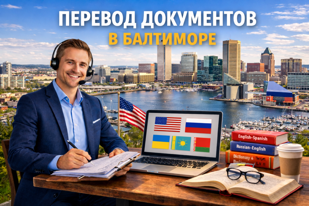 Перевод документов в Балтимор Мэриленд (Baltimore Maryland),
Сертифицированный перевод для USCIS
